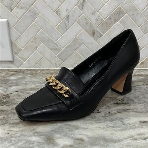 Nobleonly Black Leather Heeled Mules